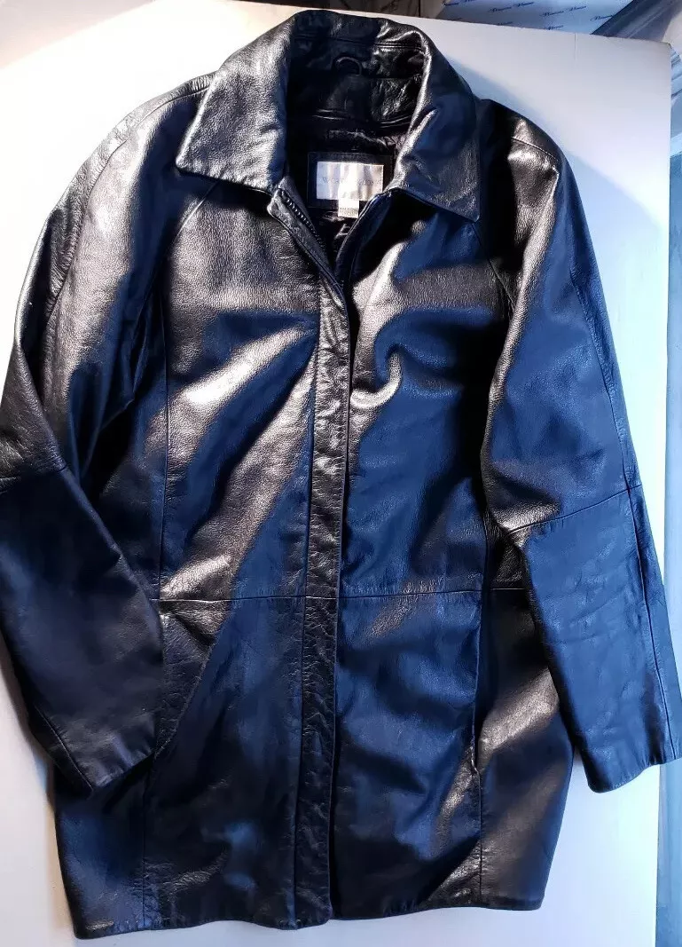 Worthington Black Leather Jacket Coat w Zip Out Liner Size S RN93677