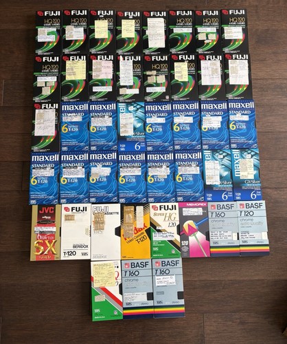 Lot Of 43 Blank Fiji Maxwell VHS HQ 120 Tapes Recorded TV JVC BASF T-120 T 160 +