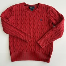 Polo Ralph Lauren Boys Size 7 Red Cable Knit Crewneck Sweater Pony Logo