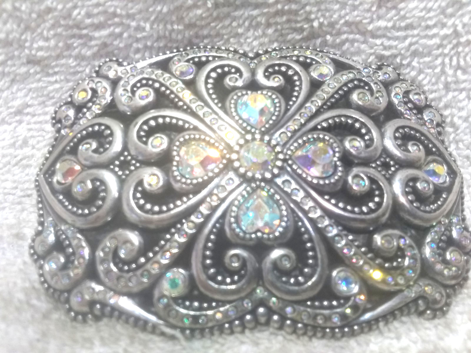 Large Rhinestone Filled Rectangle Flower Center S… - image 2