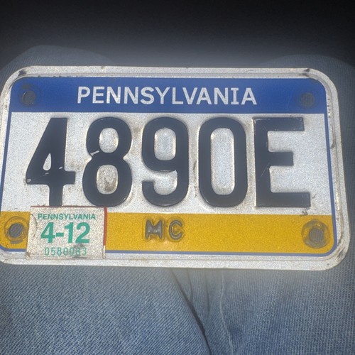 Expired Pa Motorcycle MC License Plate #4890E Last Tag 4-12 Ships FREE!