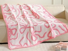 Pink Bow Blanket Coquette Bow Throw Blanket 50x60 Soft Microfiber Preppy Plus...