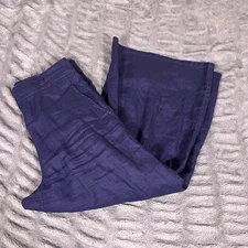 Halston Navy Blue 100% Linen Wide Leg Cropped Pants Womens Size M