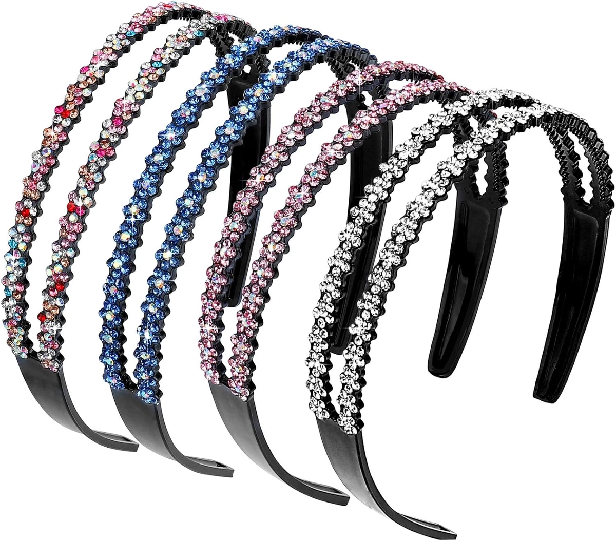 HNYYX Fascia di cristallo Copricapo di strass di lusso Copricapo lucido a doppia fila Gioielli per capelli da festa per donna Copricapo da sposa A72  36
