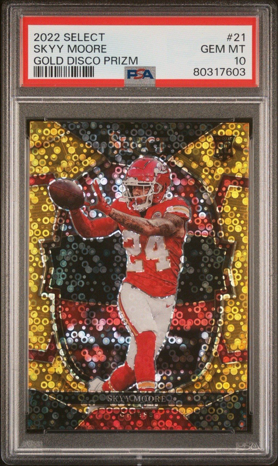 2022 Select Skyy Moore RC Gold Disco Prizm /10 Chiefs PSA 10! POP 2