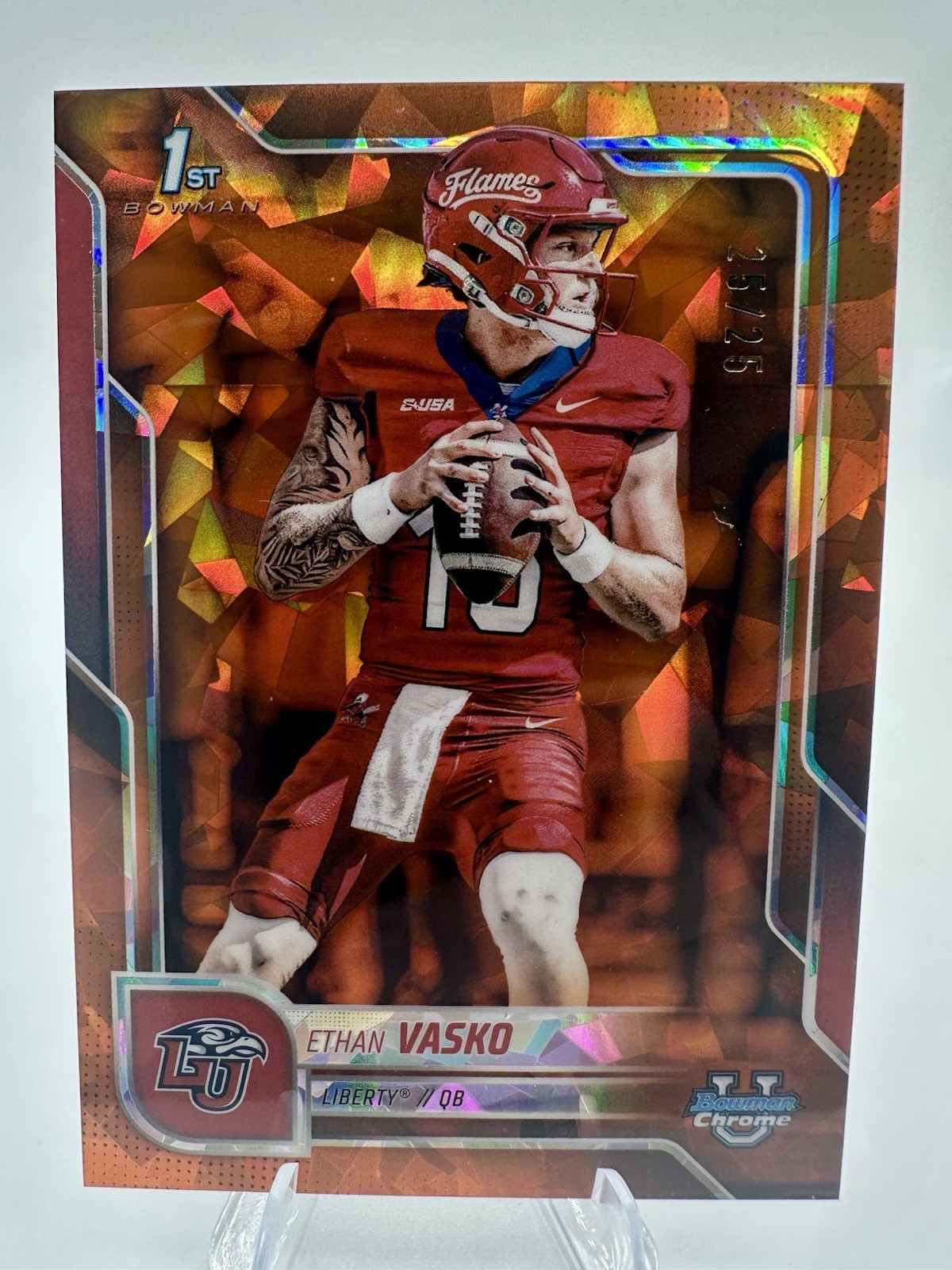 2025 Bowman Ethan Vasko Orange Sapphire 25/25 Bookend Liberty Flames QB NCAA