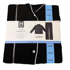 Members Mark Womens Size 12 14 Large Pajamas Notch Collar Button Shirt Pants Set