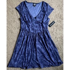 Derek Heart Blue Floral Mesh V-Neck Cap Sleeve Dress Junior XL NWT