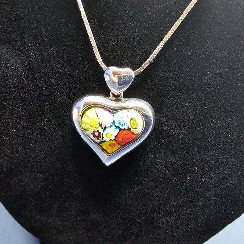 Alan K. Sterlingsilber Millefiori Murano Glas Herz Anhänger + 18" Halskette 10g - Bild 4 von 23