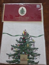 Spode Christmas Tree 70” Round Tablecloth New In Package Holiday Santa