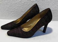 Vintage Charles Jourdan Paris Pointed Toe Pumps Multicolor Metallic Fabric Size