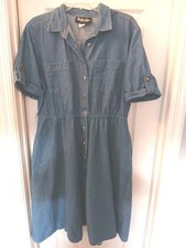 Denim Dress Vtg Chelsea Jones 100% Cotton Button Up Pockets  Women's Size 14