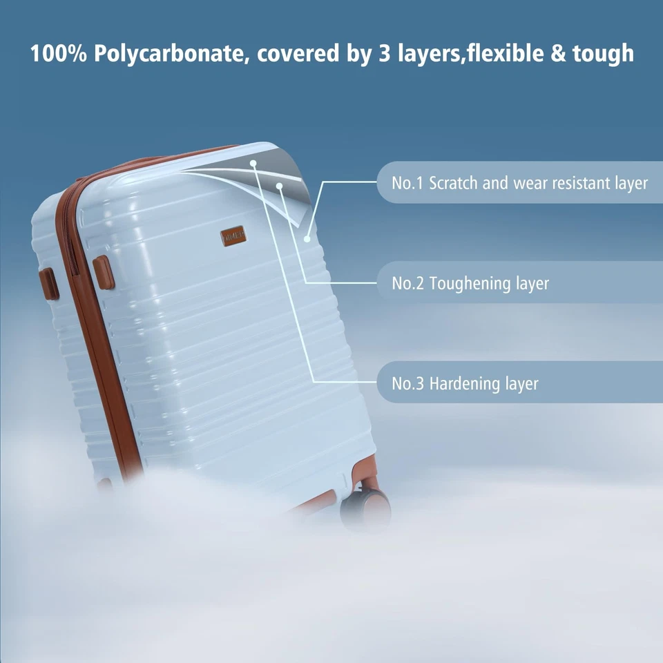 20-дюймовый жесткий синий чемодан для ручной клади 22x14x9 одобрен авиакомпанией на молнии YKK... - Изображение 2 из 4