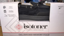 Isotoner Men's Water Repellent Microsuede Carter Boater Moccasin, Black, XL