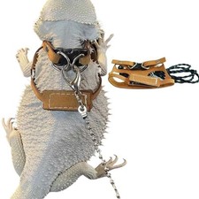 Bearded Dragon Harness and Leash Adjustable M,L,XL - Soft Leather Reptile Li...