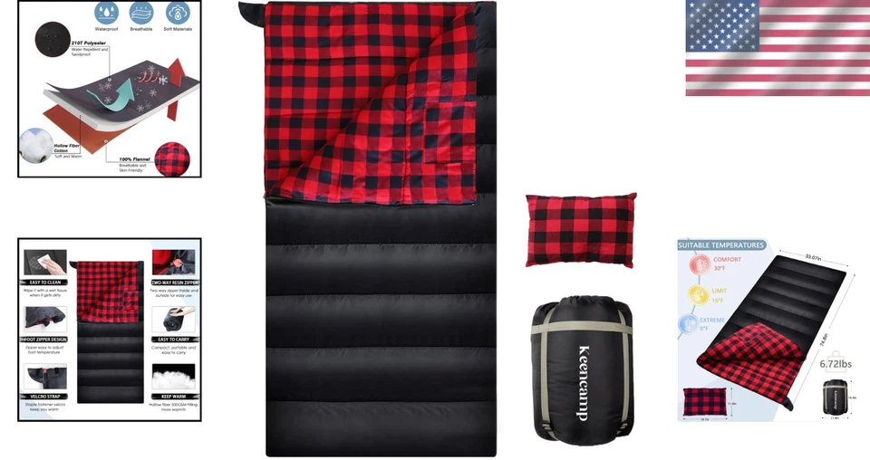 Saco de Dormir 0 Grados Algodón Franela Invierno Clima Frío para Adultos XXL Foto 2 de 4