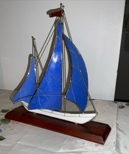 Sail Boat Figurine Stain Glass Look 12  Wood Base Nautica