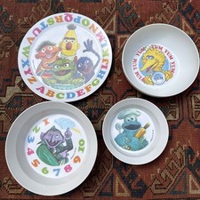 Sesame Street Melamine Plate Bowls Vtg Ernie Bert Oscar Grover Cookie Count Bird