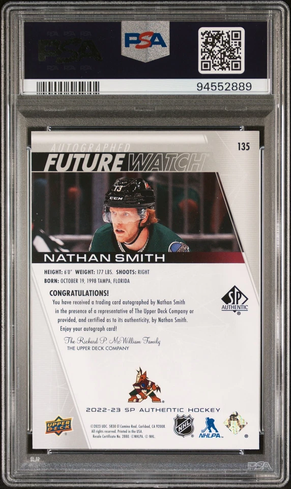 2022-23 SP Authentic Future Watch Auto Rookie #135 Nathan Smith /999 PSA 10 - Image 2 of 2