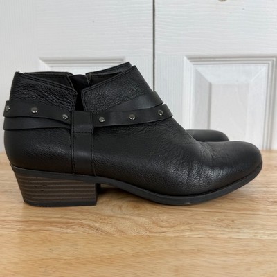 Clarks Collection Ankle Boots 9 Black Studded Harness Moto Leather Booties