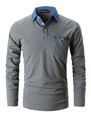 Poloshirt Herren Langarm, T Shirts Männer, Hemd Herren DenimSplice TShirt Gol...