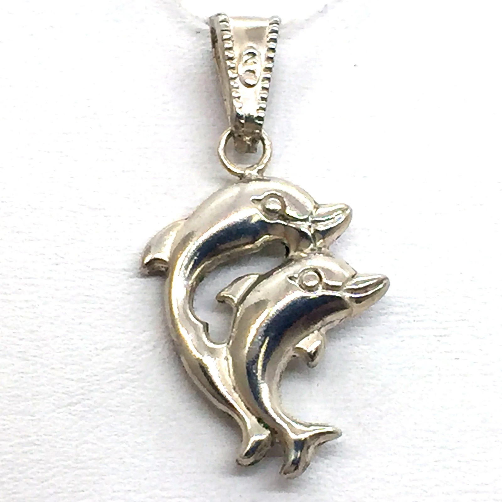 Solid Sterling Silver Twin Puffed Dolphin Charm P… - image 5
