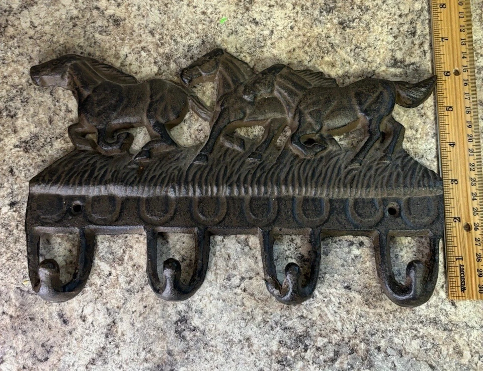 Cabide placa de parede cavalo ferro fundido envelhecido decoração rústica fazenda ocidental - Imagem 3 de 4