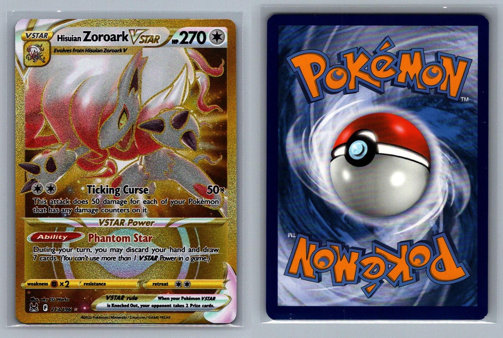 Hisuian Zoroark VSTAR #213/196 Holo Lost Origin Pokemon Card - NM