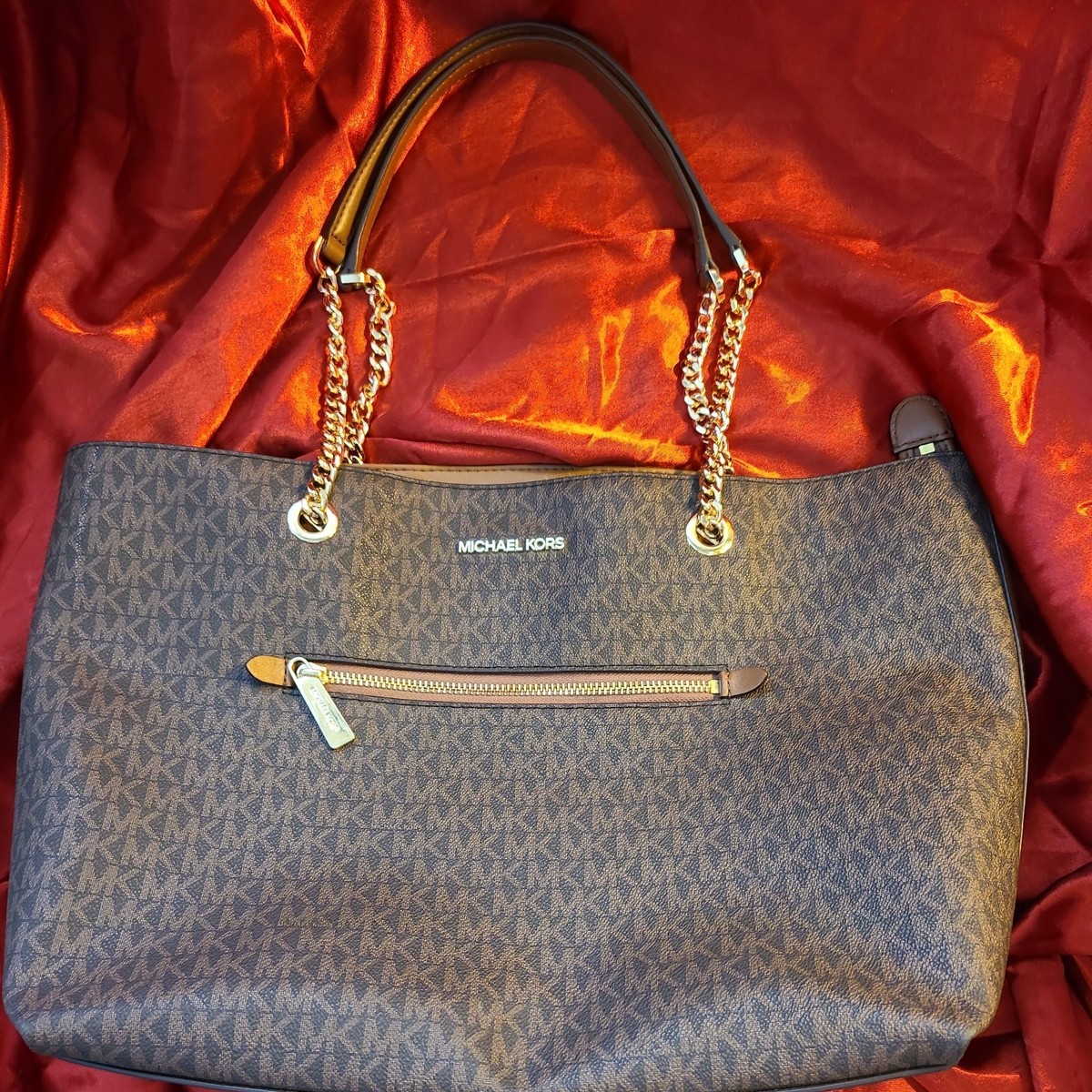 Michael Kors Chain Brown MK Signature Large Shoulder Tote Bag | eBay