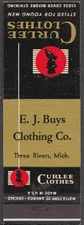 E J Buys Clothing Co Three Rivers MI Curlee Clothes for Young Men matchcover