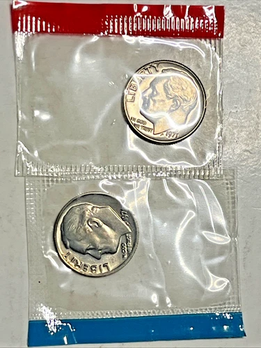 1971 P and D Roosevelt Dimes from Mint Set Uncirculated in Original Cello