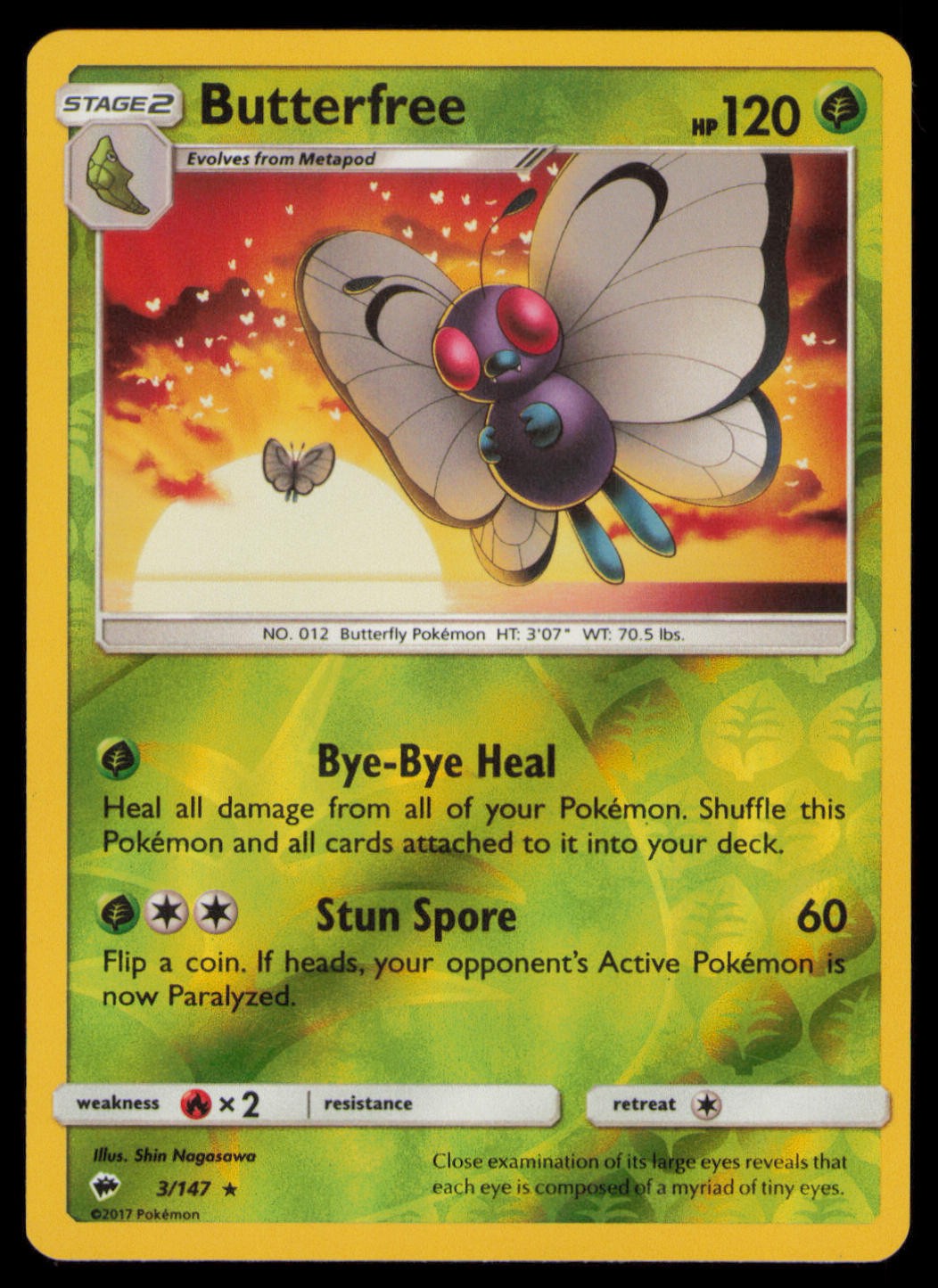 Butterfree 3/147 Rare Burning Shadows Pokemon Reverse Holo Near Mint
