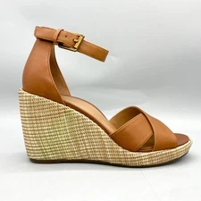 Vionic Womens 8 Marina Espadrille Sandals Shoes Brown Leather Comfort Wedge Heel