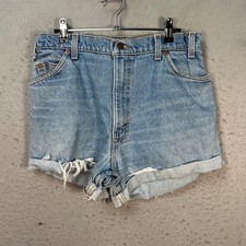 Vintage Levis Womens 29 Altered 550 High-Rise Distressed Denim Shorts w/ Raw Hem