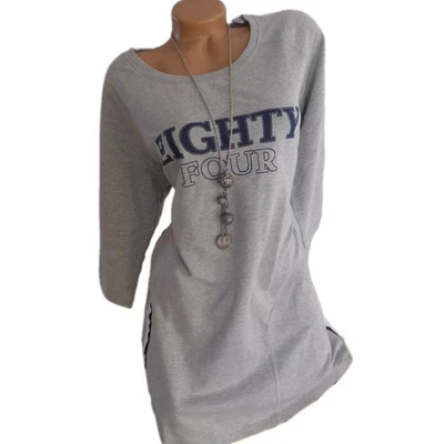 Sheego Kleid Sweatkleid Damen grau mit Aufdruck weicher Stoff Gr. 46 (500) NEU