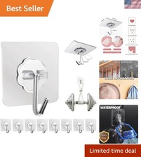 Adhesive Wall Hooks Heavy Duty 50lb Waterproof Clear Towel Hooks 10 Pack