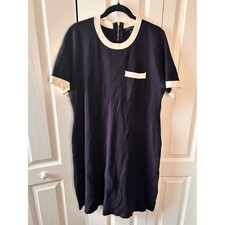 Talbots Women's Size XL Navy Short-Sleeve Knit Knee Length Dress Cream Trim