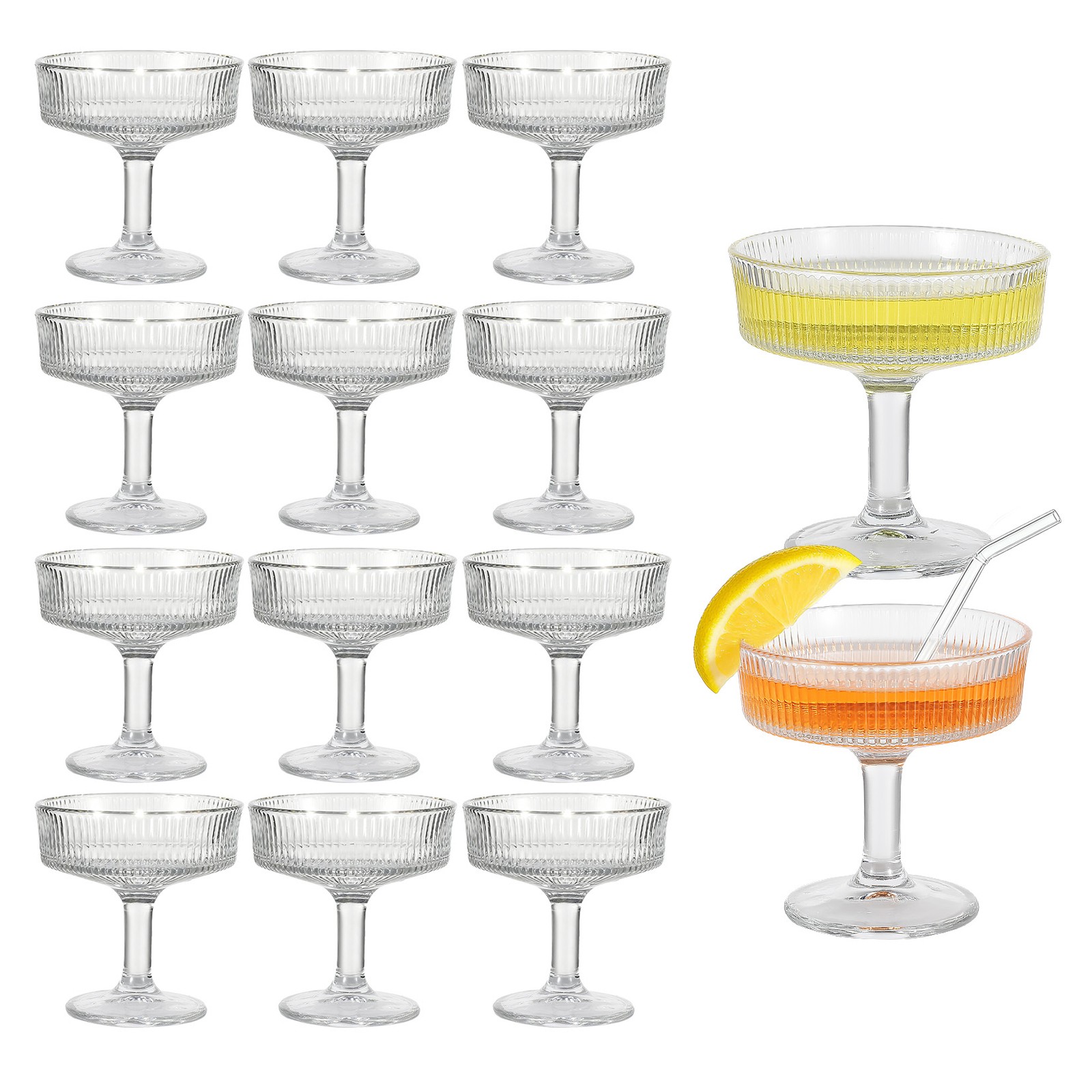 12-Pack Ribbed Coupe Glasses 7Oz Vintage Martini & Cocktail Glasses Set Crystal