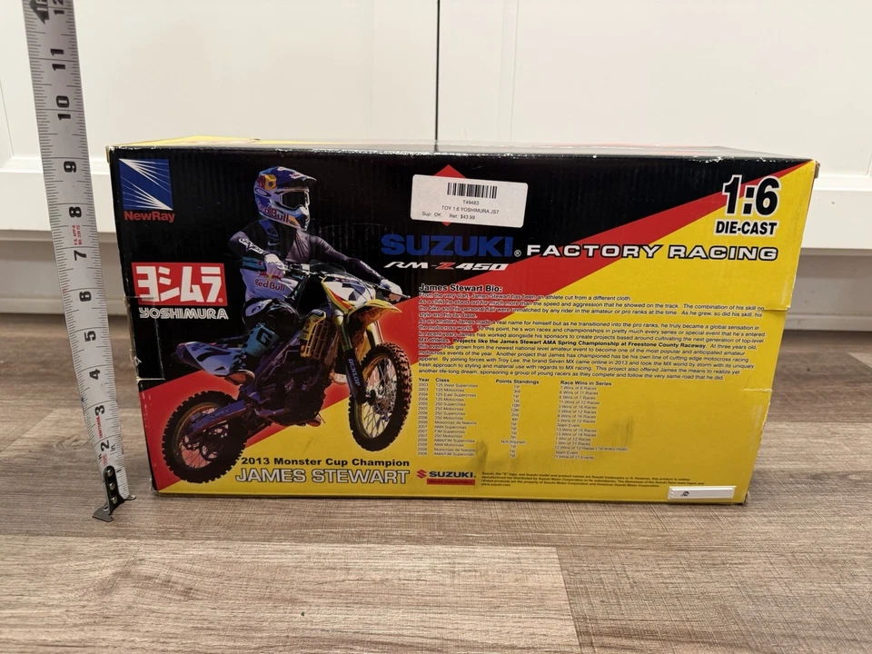 2014 James Stewart #7 1:6 Die-Cast Dirtbike Toy Suzuki RMZ450 NewRay MX Rare New - Image 2 of 4