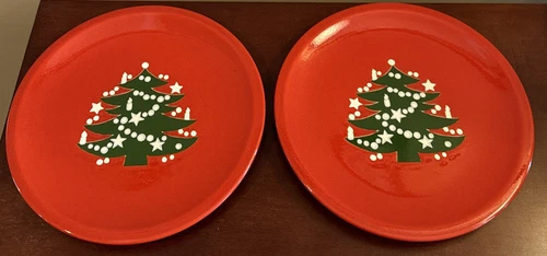 Vintage Waechtersbach Red Christmas Tree Dinner Plates 10” Set Of 2 NEW NOS