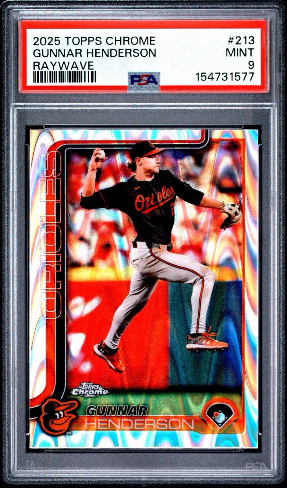2025 Topps Chrome RayWave Refractor #213 GUNNAR HENDERSON PSA 9!! POP 2!! view 2
