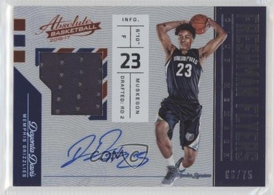 2016 Panini Absolute Freshman Flyer Jersey /75 Deyonta Davis Rookie Auto RC 5l1