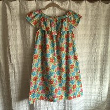 Lands End 100 Cotton Girls Size 14 Watercolor Floral Off the Shoulder Dress