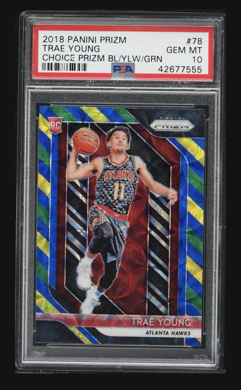 2018-19 Prizm Choice #78 Blue Yellow & Green Prizm TRAE YOUNG Rookie RC PSA 10