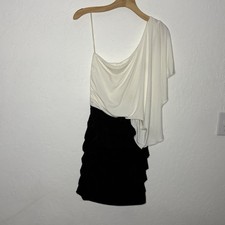 New Speechless One Shoulder Dress Cream Black Embellished Beaded Medium Ruffled
