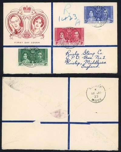 Falkland Is SG143/5 1937 Coronation set on Illustrated First Day Cover