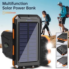 Fast Charging 20000 mAh Solar Power Bank with Dual USB Ports & Flashlights