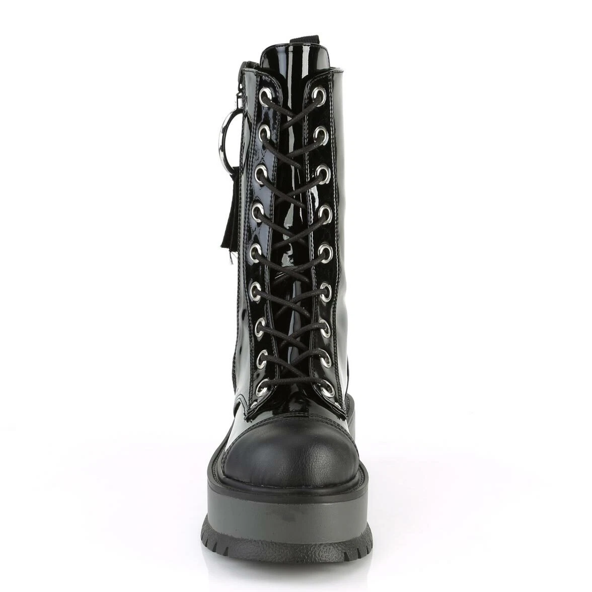 Demonia Slacker 220 Shiny Black Vegan Leather O Ring Platform