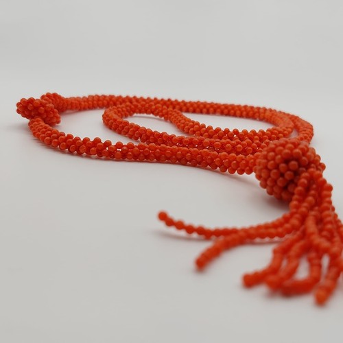 Adjustable Woven coral necklace, natural red coral, handmade, without clasp - Picture 5 of 7