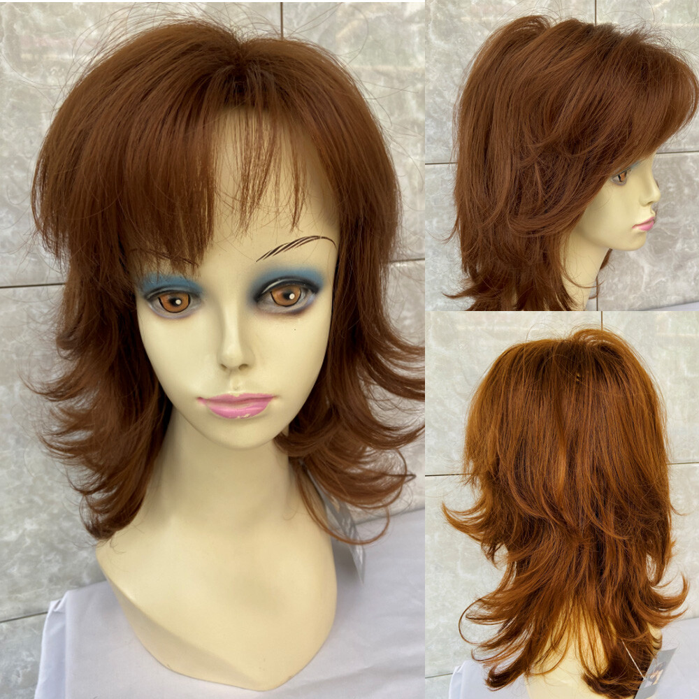 Mid Length Shag Auburn Capless Wavy Layered Synthetic Hair  display picture 1